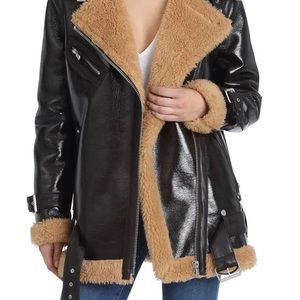 Avec Les Filles Faux Patent Biker Jacket